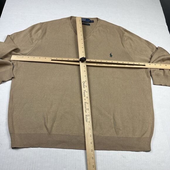 Polo Ralph Lauren Tan Cotton V-Neck Pullover Sweater XXL Preppy Classic Knit - Picture 6 of 10